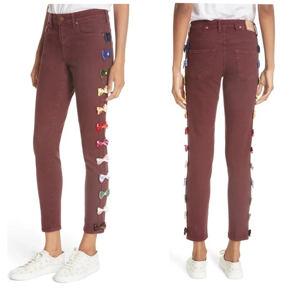 TU ES MON TRÉSOR Velvet Side Bow Jeans 26 - Picture 1 of 12